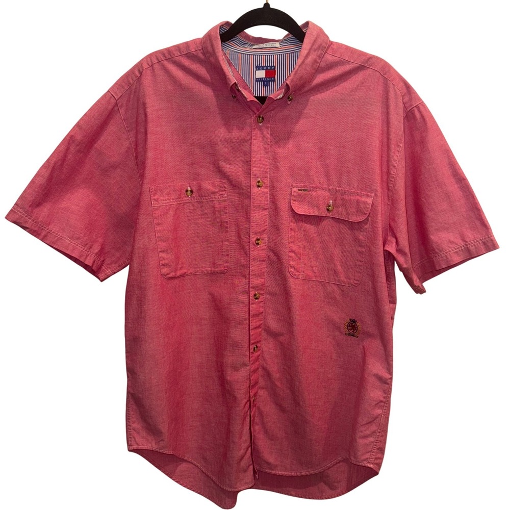 Vintage 90s‎ Tommy Hilfiger Crest Button-Up Shirt – Size L – Made in Hong Kong